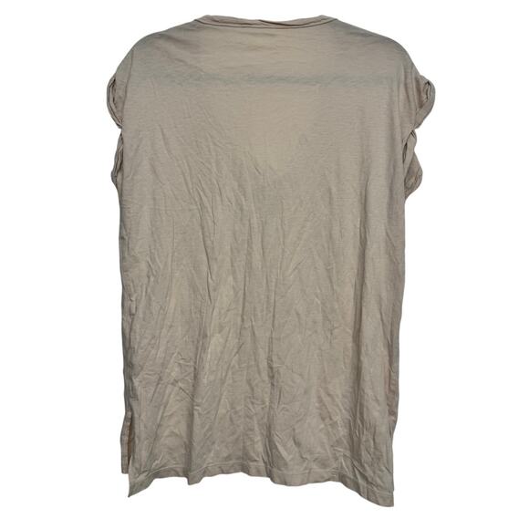 Aerie Beige Henley Pocket Tee XS Ruched Sleeves Slub Cotton Soft Lounge Oversize - Picture 7 of 7